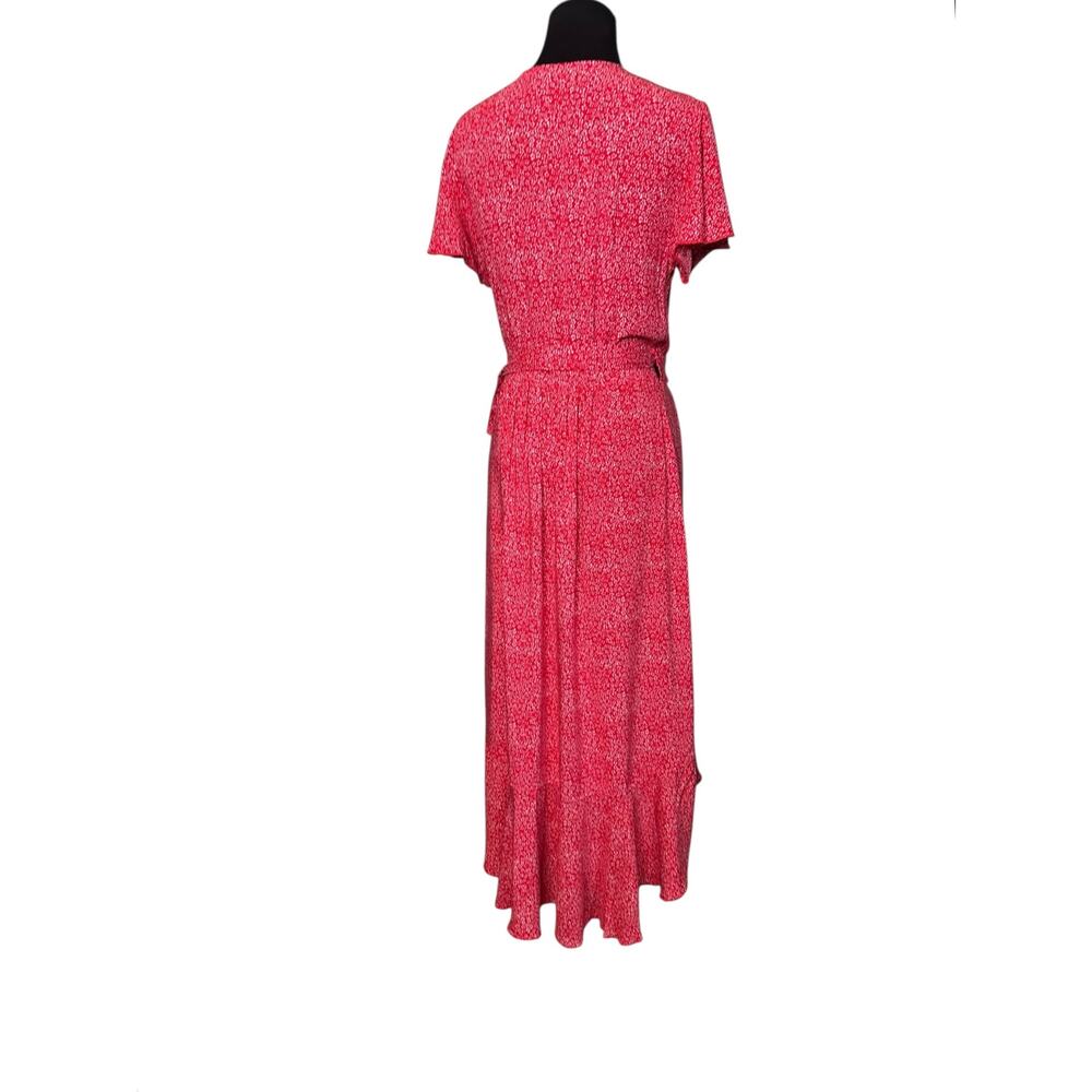 Zesica red white print short sleeves wrap midi dress size Small - Picture 16 of 16